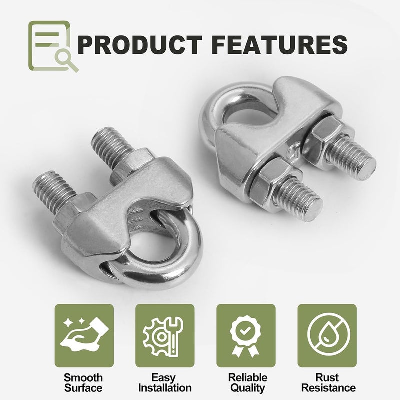 Jamiikury 4pcs M5 Wire Rope Clamp, 3/16 inch Cable Clamps Stainless Steel Wire Rope Clips - Image 2